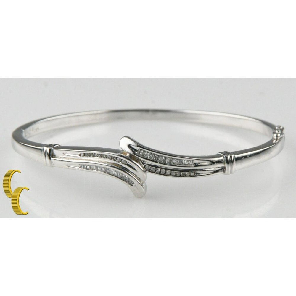 Women's Sterling Silver Channel Set Diamond Bangle Bracelet Gift for Her! - Picture 1 of 6